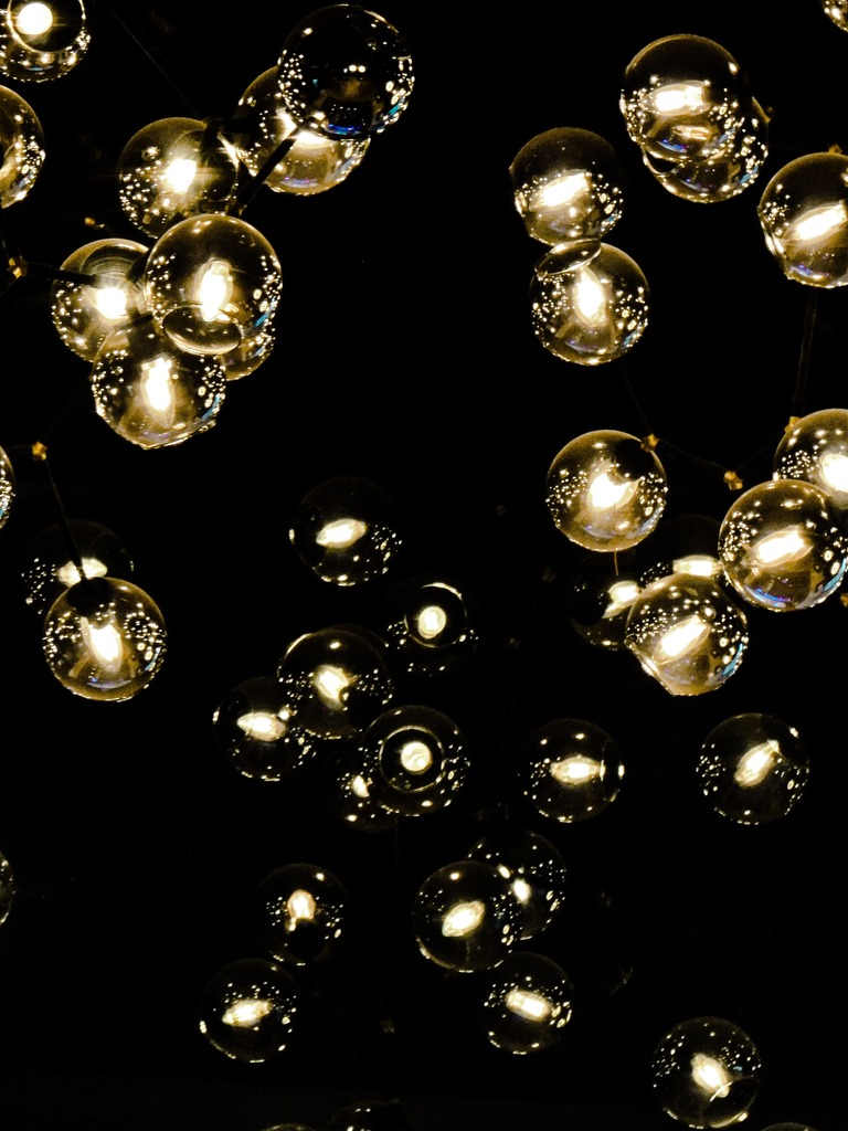 Ceiling Lights — Cluster of Transparent Globes with Yellow Bulbs